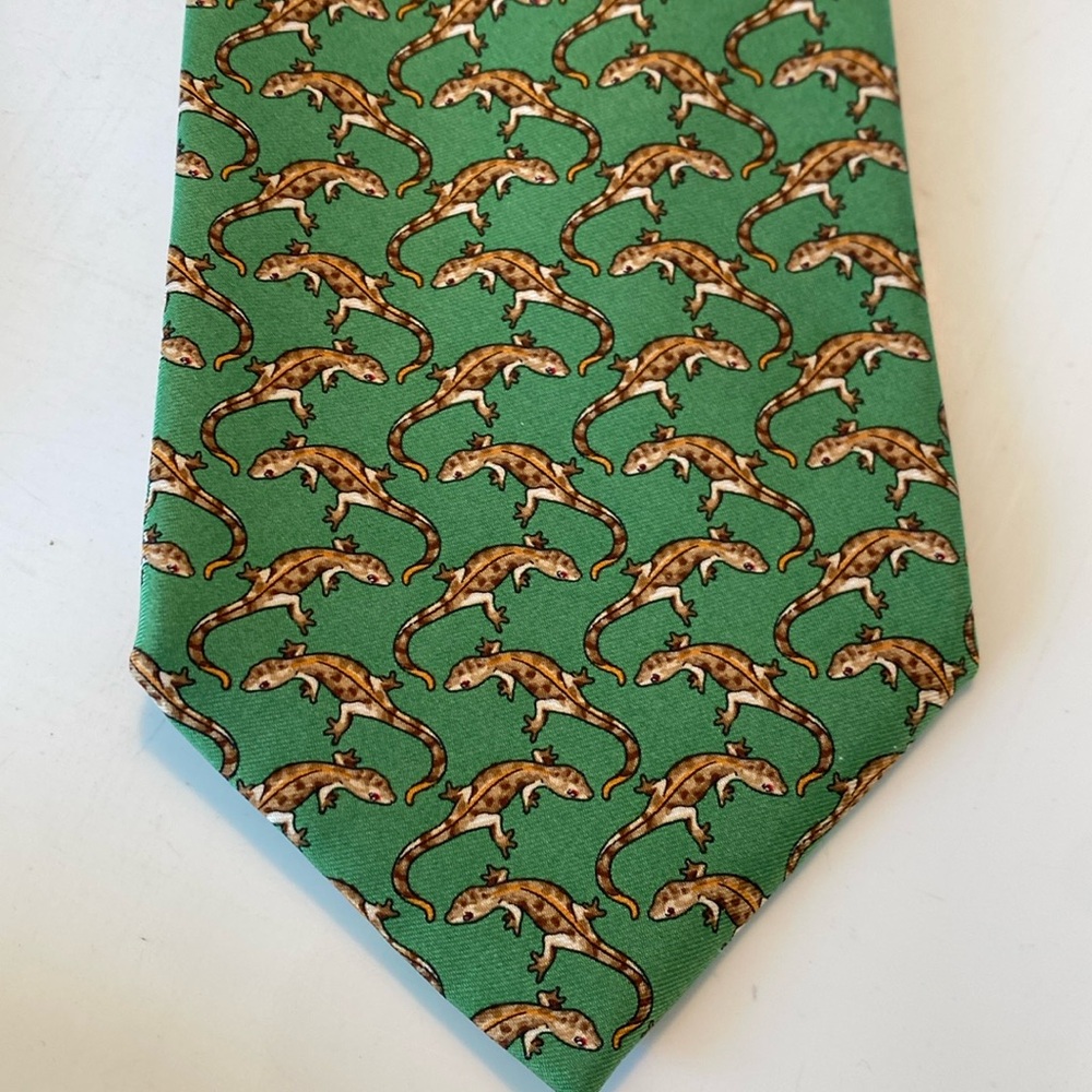Tiffany & Co. Green Lizard Gecko Print Tie - 100% Silk - Made in Italy - Picture 3 of 9